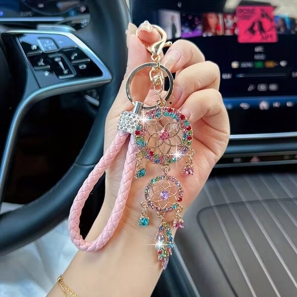 Multicolor rhinestone dreamcatcher bag charm keychain - Picture 1 of 3
